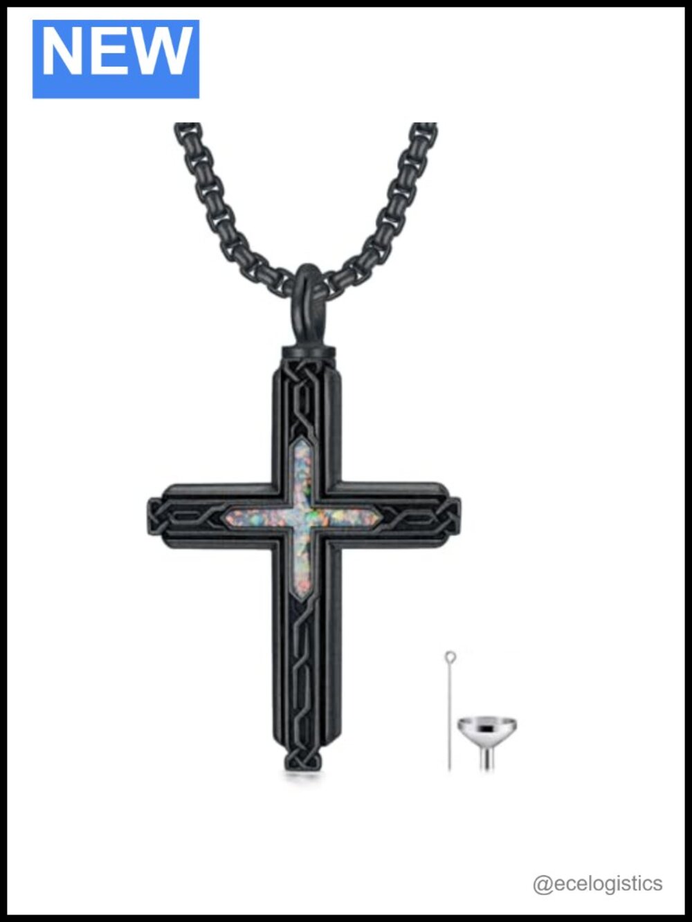 Sterling Silver Cross Urn Necklace with Opal